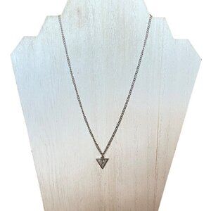 Guess Rhinestone Triangle Pendant Necklace Silver Chain Adjustable Length Women’